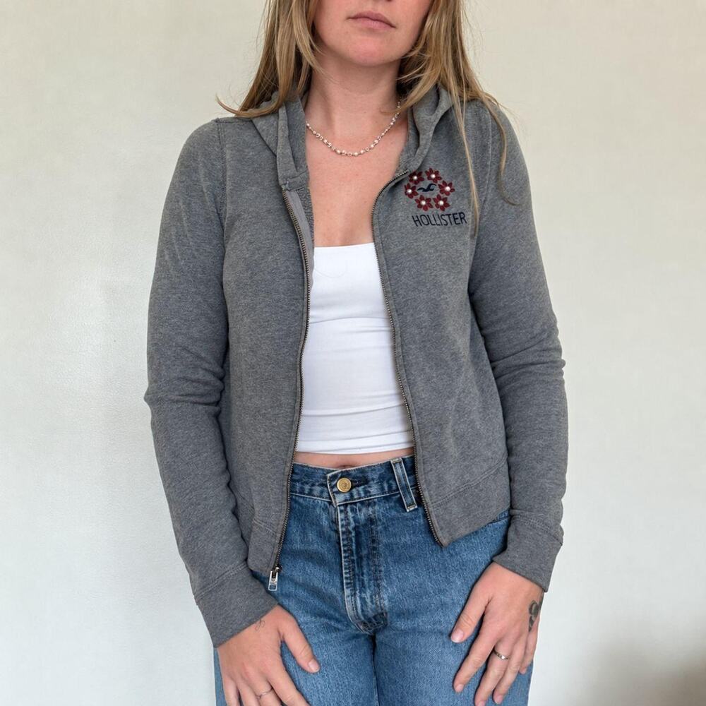 Hollister 2000s Embroidered Zip Hoodie